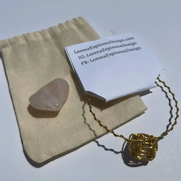 ROSE QUARTZ PALM STONE & MATCHING WIREWRAPPED GEMSTONE BRACELET SET - Picture 4 of 4